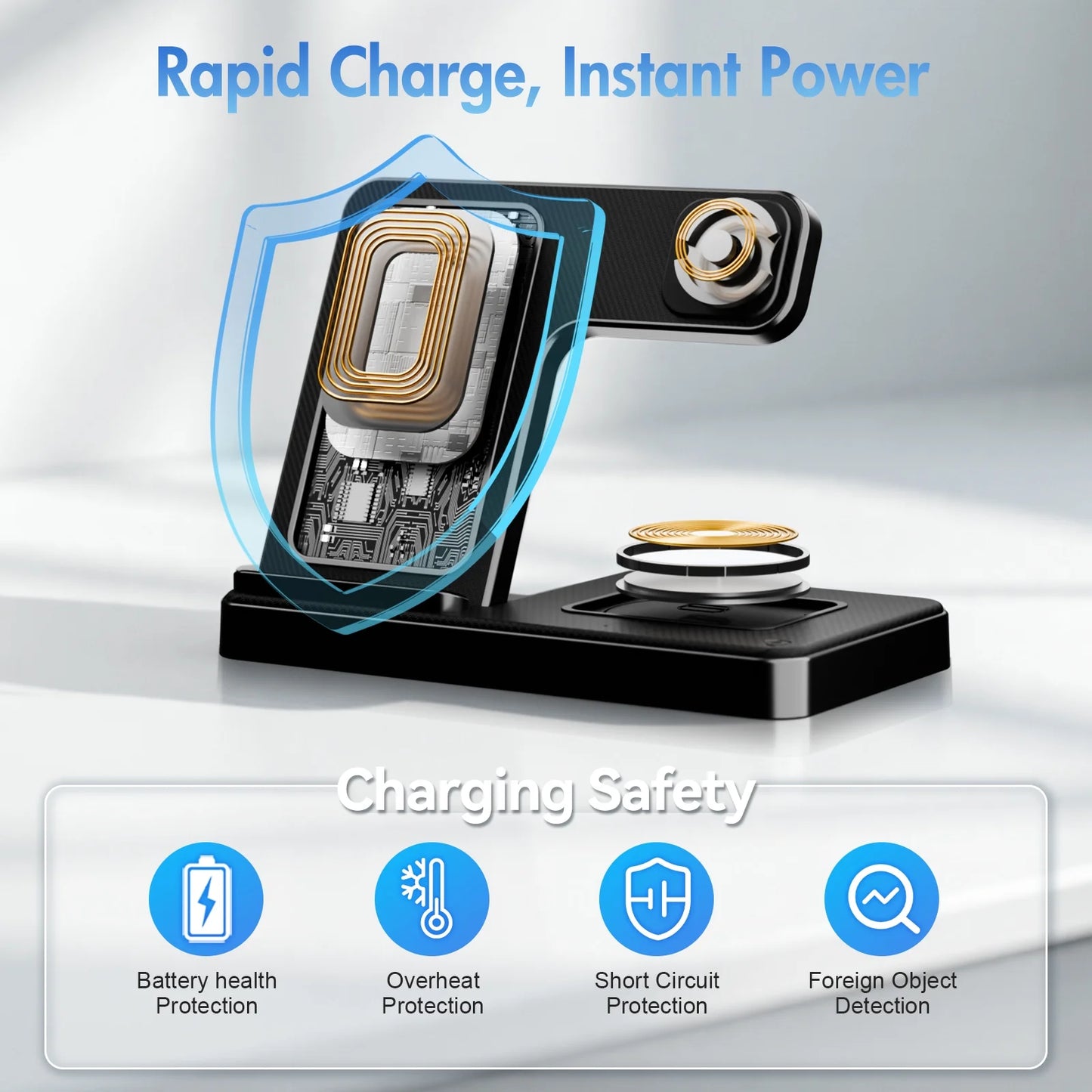 Wireless Charger,15W Wireless Charging Station Compatible with Iphone 17 16 15 14 13 12 11 8 Pro Max Mini plus X XR XS Max SE Plus,For Iwatch 10 9 8 7 6 5 4 3 2 SE Ultra,For Airpods 4 3 2