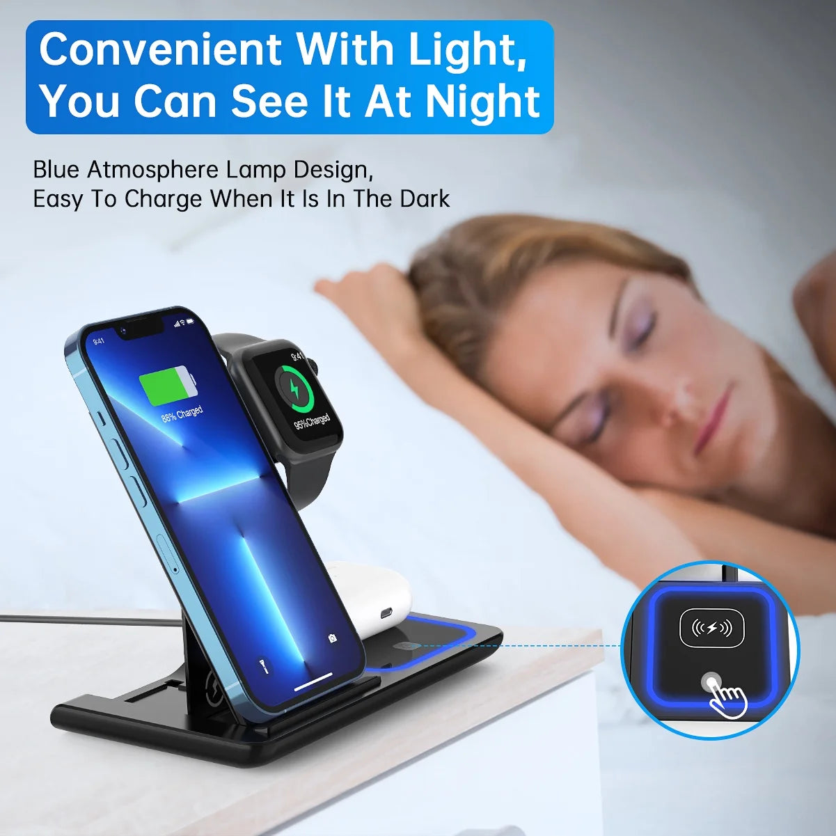 Wireless Charger, 18W Fast Iphone Charging Station Compatible for Iphone 17/16/15/14/13/12/11/Pro Max/Plus, 3 in 1 Wireless Charger Stand for Iwatch SE 11/10/9/8/7/6/5/4, Airpods Pro 2/3/4